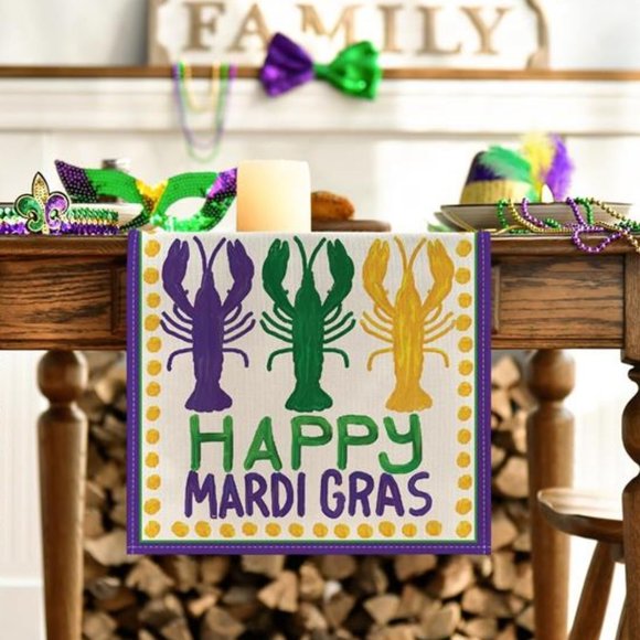 Mardi Gras Table Runner Party Decor Cottage Farmhouse Dining Decorative Cloth - Picture 2 of 4